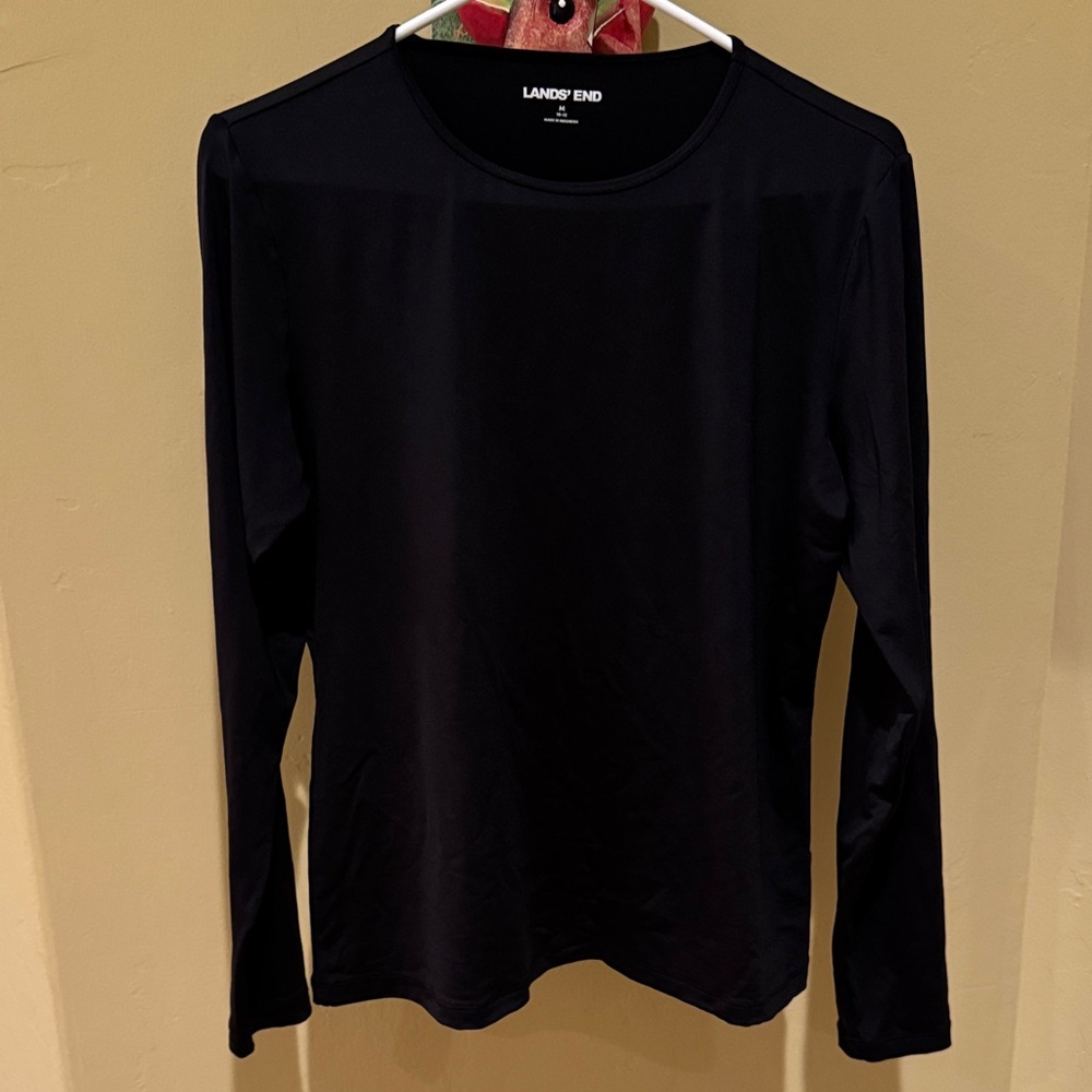 Lands' End UPF 50 Black Rash Guard Swim Top Long Sleeve Size Medium